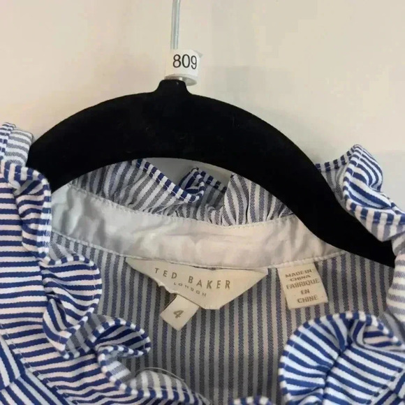 809 Ted Baker stripped blue white lace detail midi dress size 4 - Picture 9 of 14